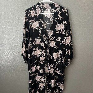 Spiritual Gangster Black Floral Print Kimono - One Size